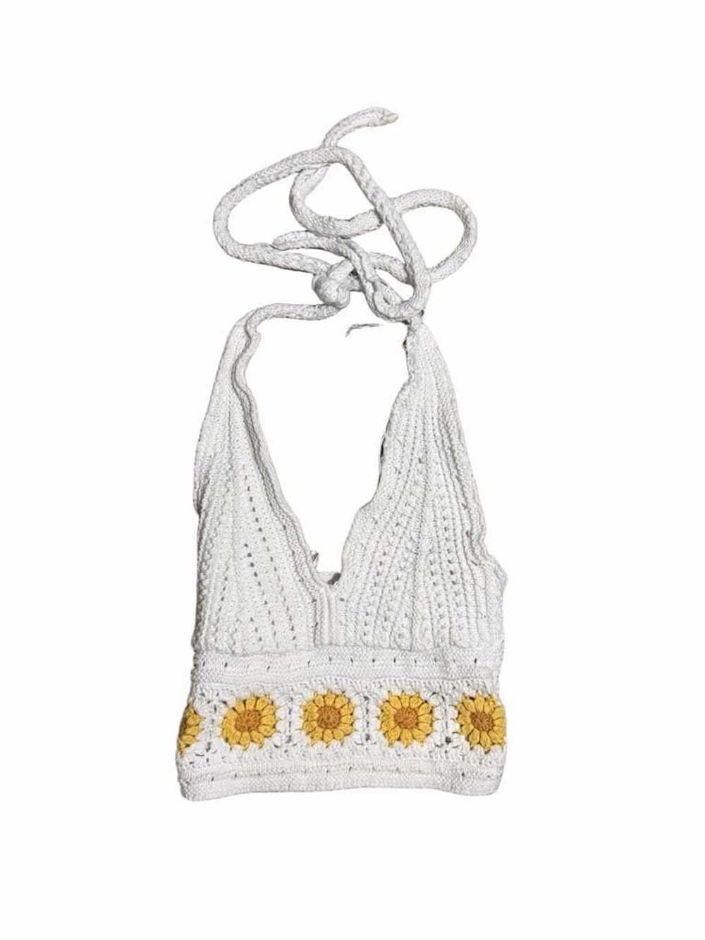 Hollister White Crochet Sunflower Halter Crop Top XXS
